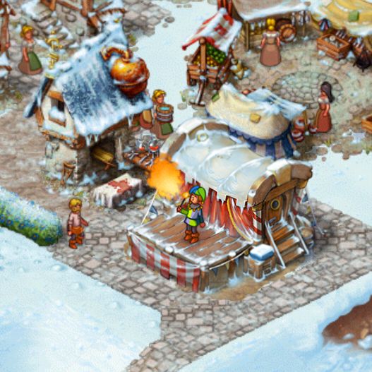 townsmen building juggler entertainment snow