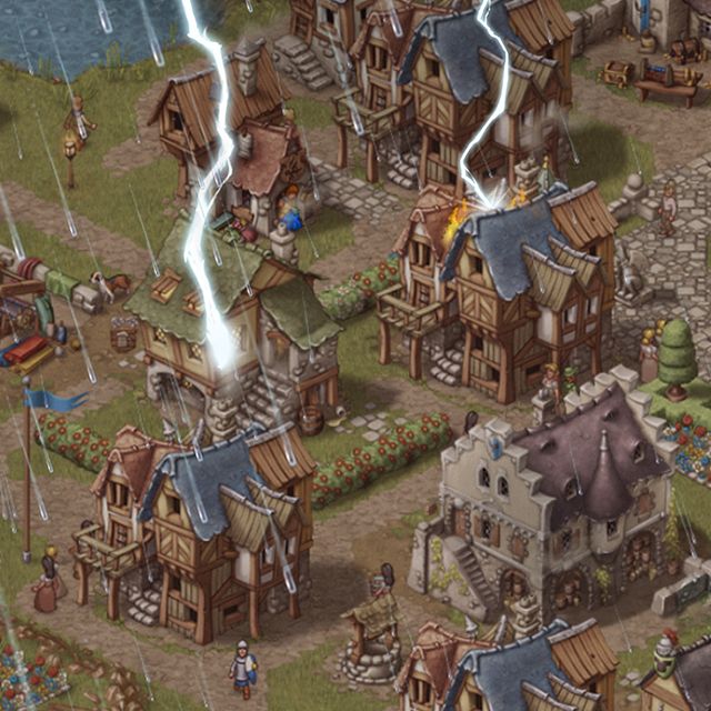 Townsmen flash blitz lightning fire disaster weather rain strategy buildings houses